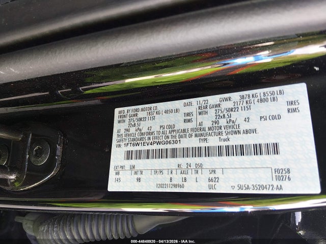 Aukcja sprzedaży 2023 Ford F-150 Lightning Platinum, vin: 1FT6W1EV4PWG06301, numer aukcji: 44848920