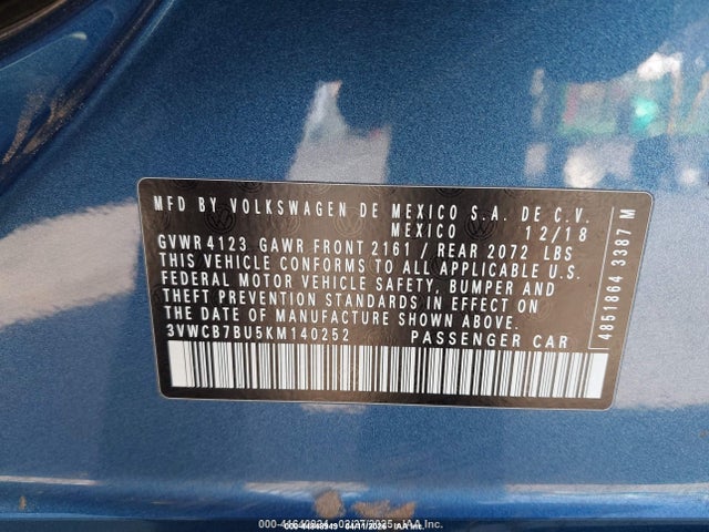 Продаж на аукціоні авто 2019 Volkswagen Jetta 1.4t R-line/1.4t S/1.4t Se, vin: 3VWCB7BU5KM140252, номер лоту: 44848949