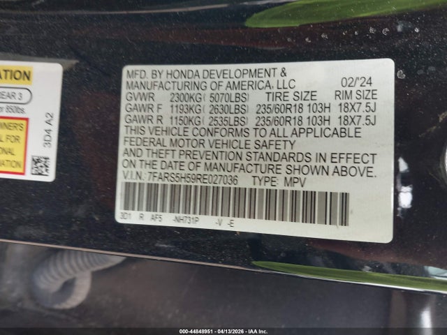 Продажа на аукционе авто 2024 Honda Cr-v Hybrid Sport, vin: 7FARS5H59RE027036, номер лота: 44848951