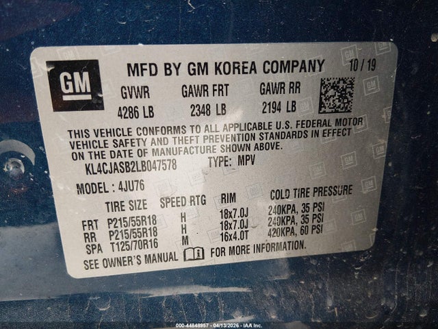Продаж на аукціоні авто 2020 Buick Encore Fwd Preferred, vin: KL4CJASB2LB047578, номер лоту: 44848957