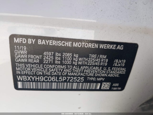 44848959 :رقم المزاد ، WBXYH9C06L5P72525 vin ، 2020 Bmw X2 Sdrive28i مزاد بيع