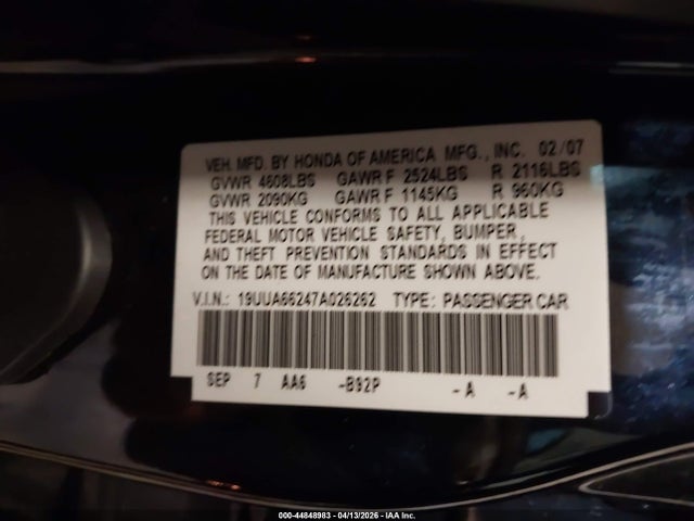 2007 ACURA TL 19UUA66247A026262 Photo 8