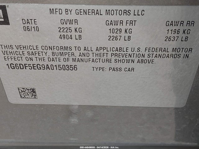Aukcja sprzedaży 2010 Cadillac Cts Luxury, vin: 1G6DF5EG9A0150356, numer aukcji: 44849008