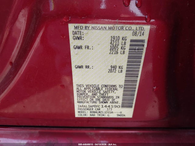 Aukcja sprzedaży 2015 Nissan Altima 2.5 Sv, vin: 1N4AL3AP0FC144590, numer aukcji: 44849015