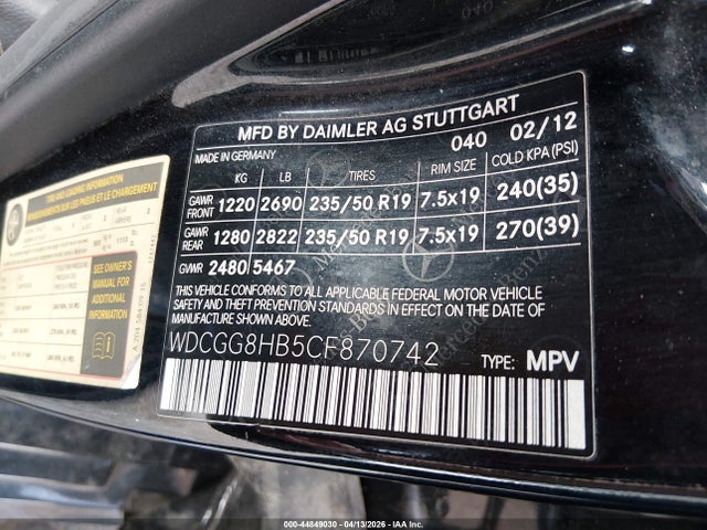 Aukcja sprzedaży 2012 Mercedes-benz Glk 350 4matic, vin: WDCGG8HB5CF870742, numer aukcji: 44849030