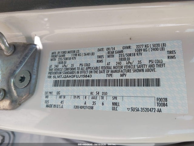 Lincoln MKC 2015 5LMTJ2AH3FUJ15843 Image 9