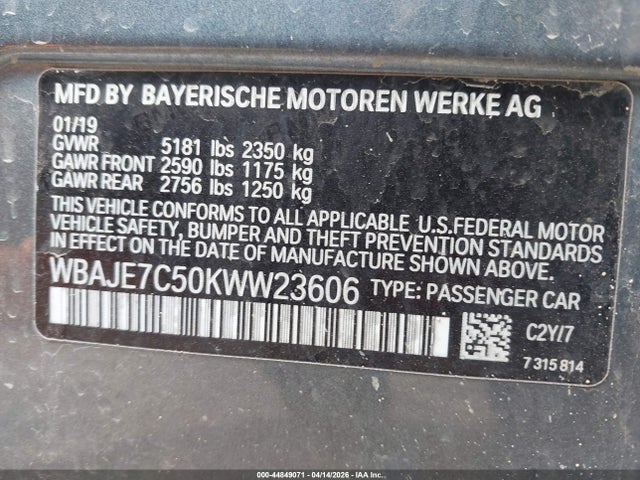 Aukcja sprzedaży 2019 Bmw 540i Xdrive, vin: WBAJE7C50KWW23606, numer aukcji: 44849071