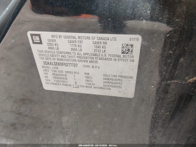 44849109 :رقم المزاد ، 2GKALSEK8F6277727 vin ، 2015 Gmc Terrain Slt-1 مزاد بيع