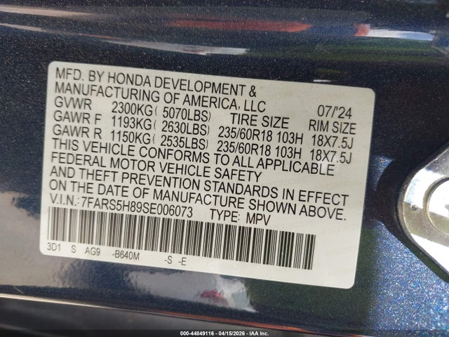 Продажа на аукционе авто 2025 Honda Cr-v Hybrid Sport-l, vin: 7FARS5H89SE006073, номер лота: 44849116