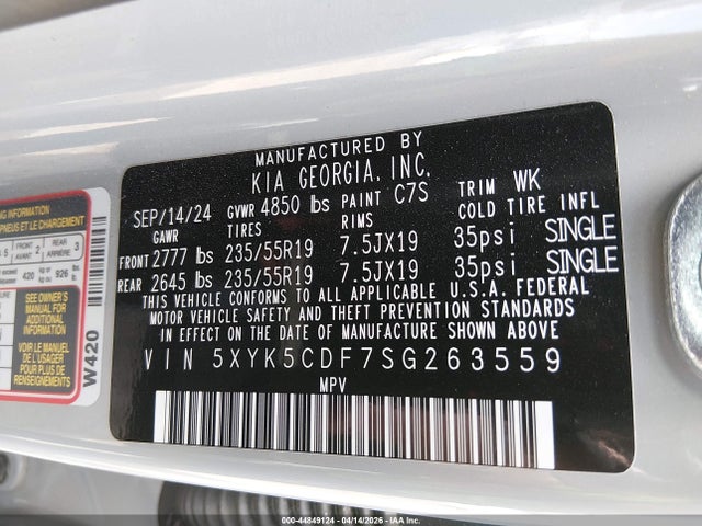 Продажа на аукционе авто 2025 Kia Sportage Sx-prestige, vin: 5XYK5CDF7SG263559, номер лота: 44849124