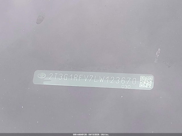 2020 Toyota Rav4 Le მანქანა იყიდება აუქციონზე, vin: 2T3G1RFV7LW123670, აუქციონის ნომერი: 44849126