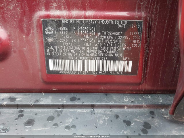 44849127 :رقم المزاد ، 4S4BRBCC1B3381337 vin ، 2011 Subaru Outback 2.5i Premium مزاد بيع