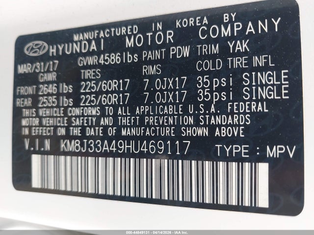 Hyundai TUCSON SE 2017 KM8J33A49HU469117 Image 9