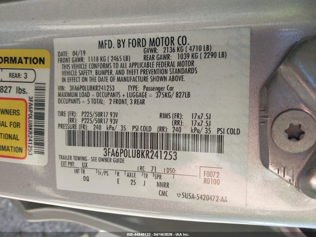 Ford Fusion Hybrid Se 2019 3FA6P0LU8KR241253 Image 9