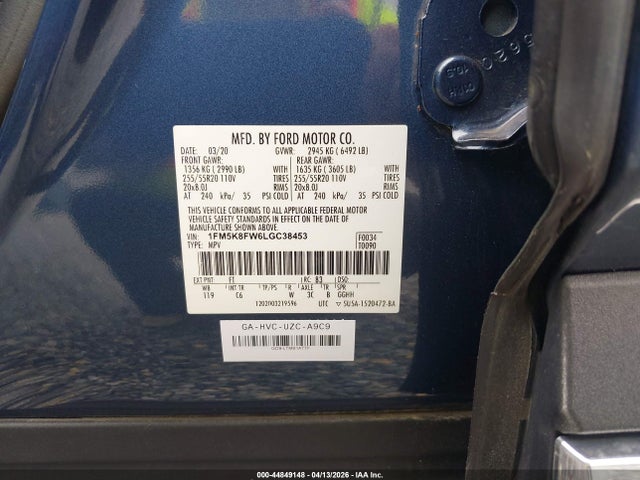 2020 FORD EXPLORER 1FM5K8FW6LGC38453 Photo 8