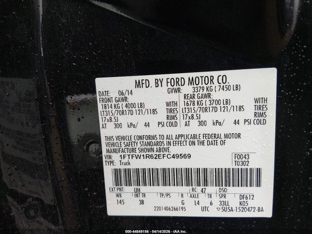 Aukcja sprzedaży 2014 Ford F-150 Svt Raptor, vin: 1FTFW1R62EFC49569, numer aukcji: 44849156