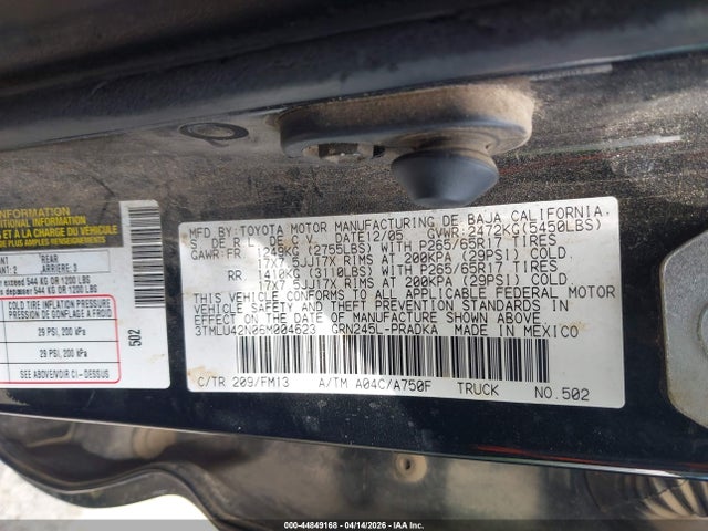 44849168 :رقم المزاد ، 3TMLU42N06M004623 vin ، 2006 Toyota Tacoma Base V6 مزاد بيع
