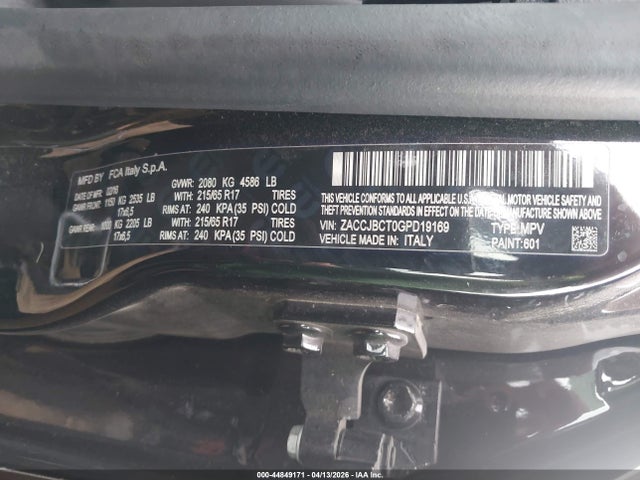 44849171 :رقم المزاد ، ZACCJBCT0GPD19169 vin ، 2016 Jeep Renegade Trailhawk مزاد بيع