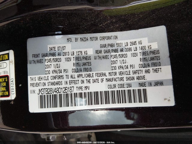 44849209 :رقم المزاد ، JM3TB28V480126187 vin ، 2008 Mazda Cx-9 Grand Touring مزاد بيع
