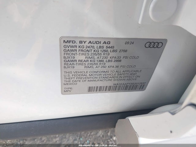 Aukcja sprzedaży 2025 Audi Q5 Premium Plus 45 Tfsi S Line Quattro S Tronic, vin: WA1EAAFY3S2012537, numer aukcji: 44849214