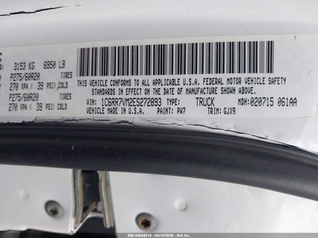 Aukcja sprzedaży 2014 Ram 1500 Laramie, vin: 1C6RR7VM2ES272893, numer aukcji: 44849218