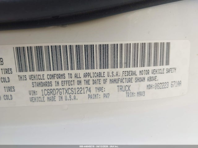 Продажа на аукционе авто 2012 Ram 1500 Slt, vin: 1C6RD7GTXCS122174, номер лота: 44849219
