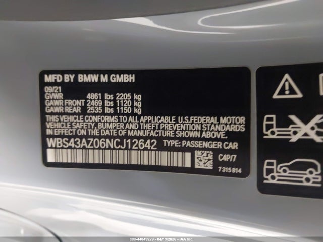 Продаж на аукціоні авто 2022 Bmw M4 Competition Xdrive, vin: WBS43AZ06NCJ12642, номер лоту: 44849229