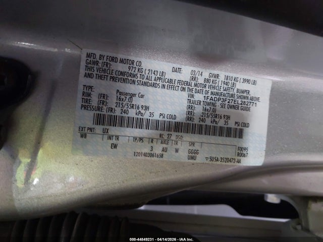 44849231 :رقم المزاد ، 1FADP3F27EL282771 vin ، 2014 Ford Focus Se مزاد بيع
