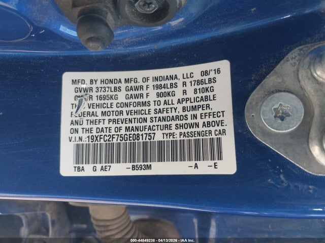 Honda CIVIC EX 2016 19XFC2F75GE081757 Image 9