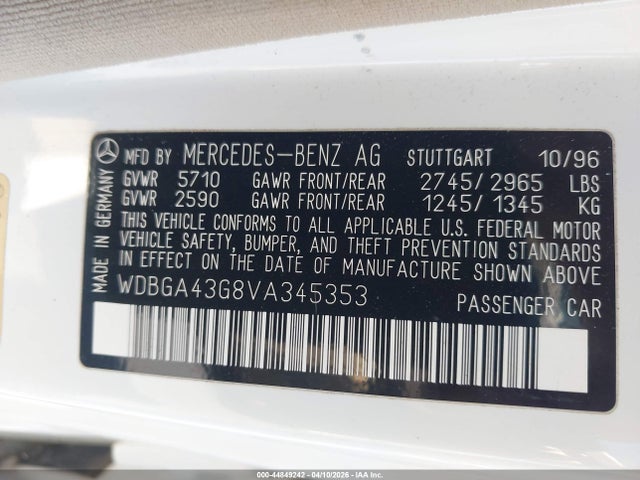 Продажа на аукционе авто 1997 Mercedes-benz S 420, vin: WDBGA43G8VA345353, номер лота: 44849242