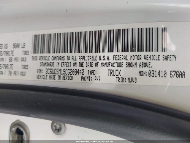 Продажа на аукционе авто 2012 Ram 2500 Slt, vin: 3C6UD5ML9CG208442, номер лота: 44849283