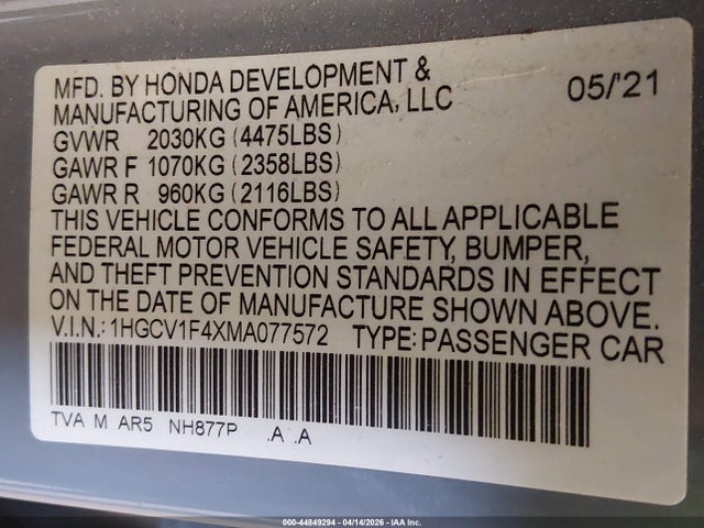 1HGCV1F4XMA077572 Honda Accord Sport Special Edition