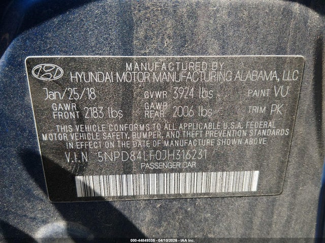 5NPD84LF0JH316231 Hyundai ELANTRA SEL