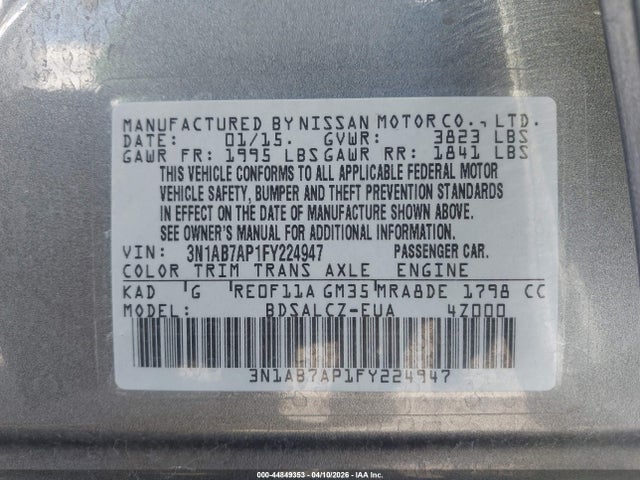 3N1AB7AP1FY224947 Nissan SENTRA S