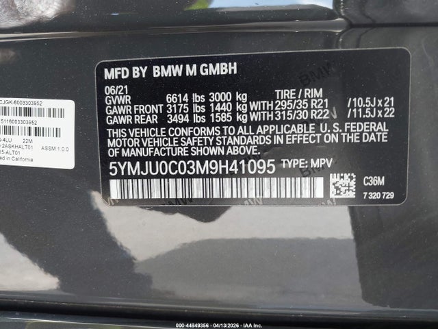 Aukcja sprzedaży 2021 Bmw X5 M, vin: 5YMJU0C03M9H41095, numer aukcji: 44849356