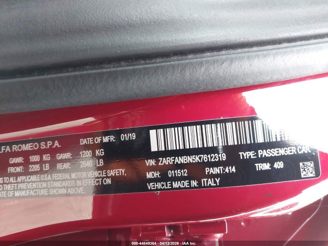 Alfa Romeo Giulia Ti Awd 2019 ZARFANBN5K7612319 Image 9