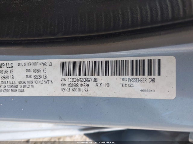 44849366 :رقم المزاد ، 1C3CDZAG9DN677188 vin ، 2013 Dodge Avenger Se V6 مزاد بيع