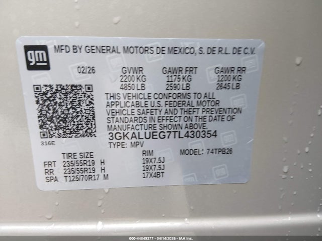 Продаж на аукціоні авто 2026 Gmc Terrain Awd Elevation, vin: 3GKALUEG7TL430354, номер лоту: 44849377