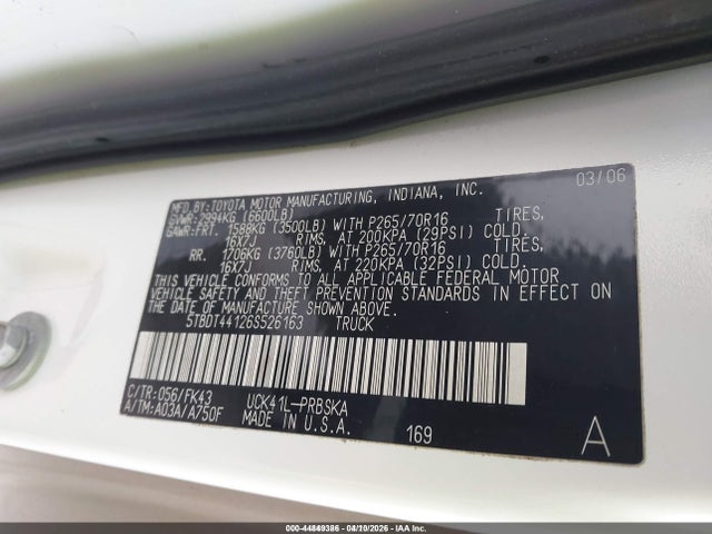 2006 TOYOTA TUNDRA 5TBDT44126S526163 Photo 8