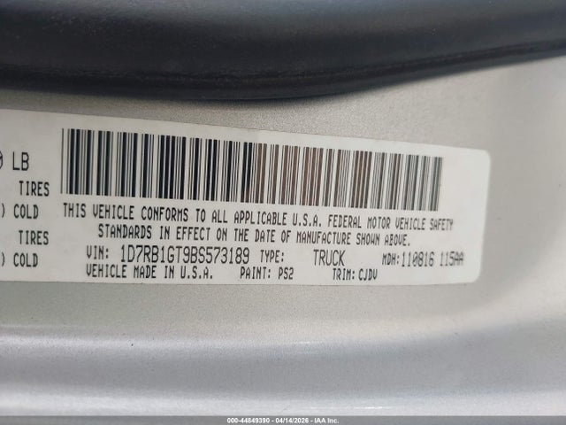 Продаж на аукціоні авто 2011 Ram Ram 1500 Sport, vin: 1D7RB1GT9BS573189, номер лоту: 44849390
