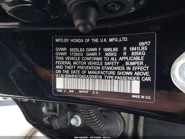 Aukcja sprzedaży 2018 Honda Civic Sport, vin: SHHFK7G43JU203018, numer aukcji: 44849391