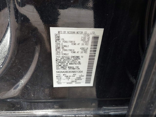 Aukcja sprzedaży 2005 Infiniti Qx56, vin: 5N3AA08C65N801304, numer aukcji: 44849394