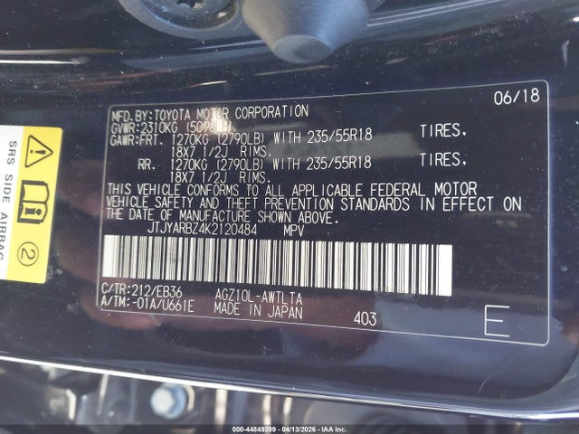 44849399 :رقم المزاد ، JTJYARBZ4K2120484 vin ، 2019 Lexus Nx 300 F Sport مزاد بيع