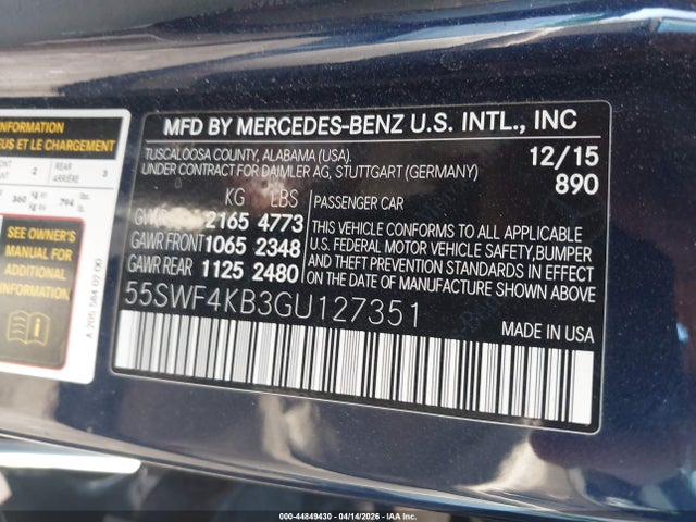 Aukcja sprzedaży 2016 Mercedes-benz C 300 Luxury 4matic, vin: 55SWF4KB3GU127351, numer aukcji: 44849430