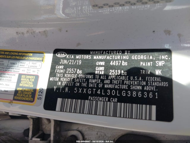 2020 Kia Optima Lx მანქანა იყიდება აუქციონზე, vin: 5XXGT4L30LG386361, აუქციონის ნომერი: 44849447