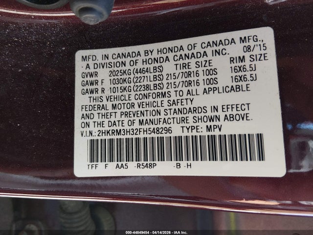 Honda CR-V LX 2015 2HKRM3H32FH548296 Image 9