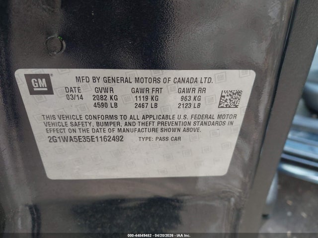 2014 Chevrolet Impala Limited Ls მანქანა იყიდება აუქციონზე, vin: 2G1WA5E35E1162492, აუქციონის ნომერი: 44849482