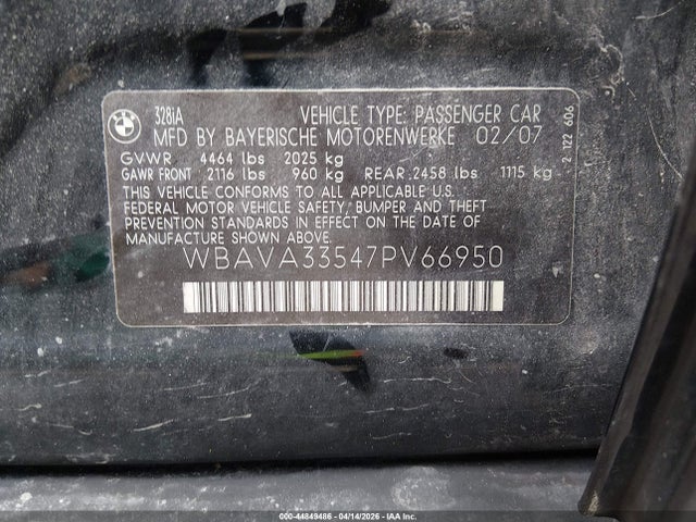 44849486 :رقم المزاد ، WBAVA33547PV66950 vin ، 2007 Bmw 328i مزاد بيع