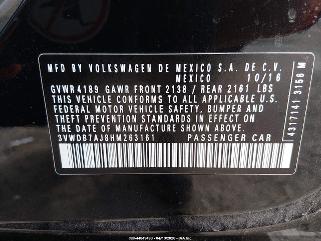 Продаж на аукціоні авто 2017 Volkswagen Jetta 1.4t Se, vin: 3VWDB7AJ8HM263161, номер лоту: 44849498