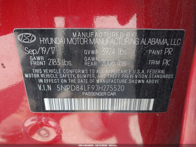 Aukcja sprzedaży 2018 Hyundai Elantra Value Edition, vin: 5NPD84LF9JH275520, numer aukcji: 44849508
